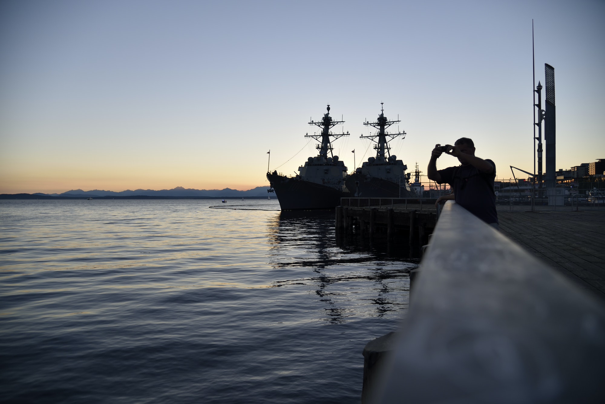 Military boats at sunset